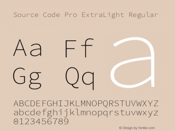 Source Code Pro ExtraLight Version 1.017;PS Version 1.000;hotconv 1.0.70;makeotf.lib2.5.5900 Font Sample