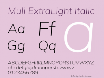 Muli ExtraLight Italic Version 2.000图片样张