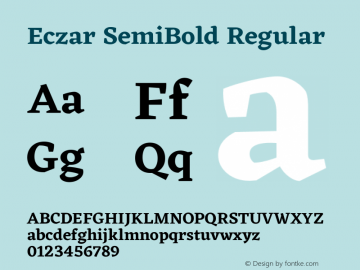 Eczar SemiBold Version 1.103;PS Version 1.000;hotconv 1.0.70;makeotf.lib2.5.5900; ttfautohint (v1.3) Font Sample