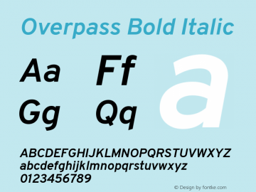 Overpass Bold Italic Version 3.000;DELV;Overpass; ttfautohint (v1.5) Font Sample