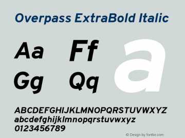 Overpass ExtraBold Italic Version 3.000;DELV;Overpass; ttfautohint (v1.5)图片样张