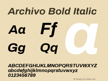 Archivo Bold Italic Version 1.003 Font Sample