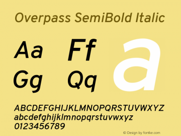 Overpass SemiBold Italic Version 3.000;DELV;Overpass; ttfautohint (v1.5) Font Sample