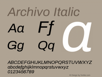 Archivo Italic Version 1.003 Font Sample