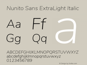 Nunito Sans ExtraLight Italic Version 2.001 Font Sample