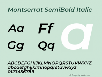 Montserrat SemiBold Italic Version 7.200 Font Sample