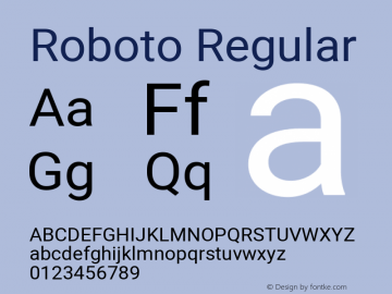 Roboto Regular Version 2.000980; 2014; ttfautohint (v1.4.1) Font Sample