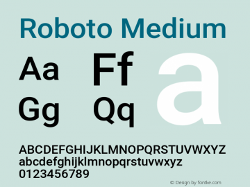 Roboto Medium Version 2.000980; 2014; ttfautohint (v1.4.1) Font Sample