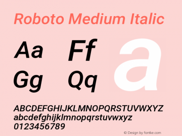 Roboto Medium Italic Version 2.000980; 2014; ttfautohint (v1.4.1) Font Sample