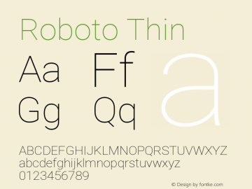 Roboto Thin Version 2.000980; 2014; ttfautohint (v1.4.1) Font Sample