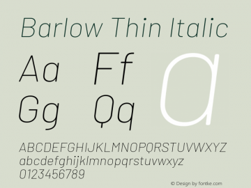 Barlow Thin Italic Version 1.408 Font Sample