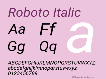 Roboto Italic Version 2.000980; 2014; ttfautohint (v1.4.1) Font Sample