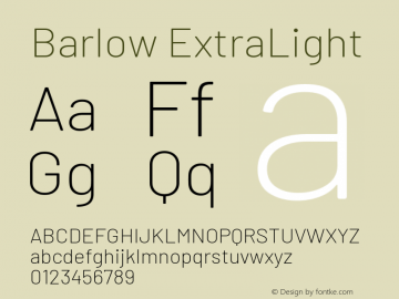 Barlow ExtraLight Version 1.408 Font Sample