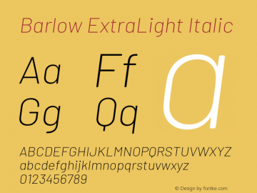 Barlow ExtraLight Italic Version 1.408 Font Sample