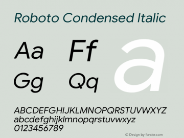 Roboto Condensed Italic Version 1.008 | CWR FONToMASS Premium compilation Font Sample