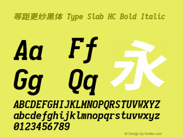 等距更纱黑体 Type Slab HC Bold Italic  Font Sample