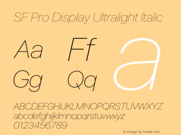 SF Pro Display Ultralight Italic Version 15.0d5e5图片样张