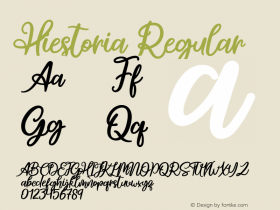 Hiestoria Version 1.00;August 5, 2019;FontCreator 11.5.0.2422 32-bit Font Sample