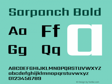 Sarpanch Bold Version 2.004;PS 1.0;hotconv 1.0.78;makeotf.lib2.5.61930; ttfautohint (v1.1) -l 8 -r 50 -G 200 -x 14 -D latn -f deva -w gGD -W -c Font Sample