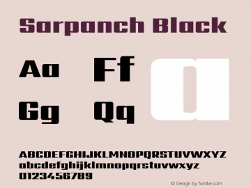 Sarpanch Black Version 2.004;PS 1.0;hotconv 1.0.78;makeotf.lib2.5.61930; ttfautohint (v1.1) -l 8 -r 50 -G 200 -x 14 -D latn -f deva -w gGD -W -c Font Sample