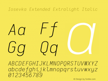 Iosevka Extended Extralight Italic 2.3.0 Font Sample