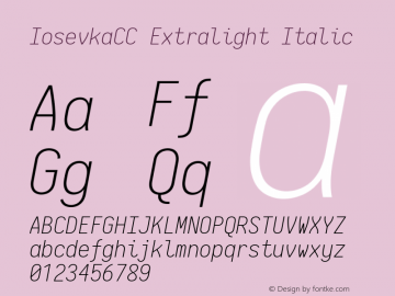 IosevkaCC Extralight Italic 2.3.0 Font Sample