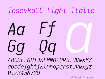 IosevkaCC Light Italic 2.3.0 Font Sample