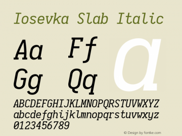 Iosevka Slab Italic 2.3.0 Font Sample