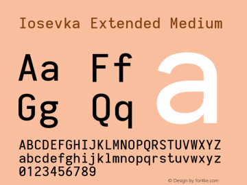 Iosevka Extended Medium 2.3.0; ttfautohint (v1.8.3) Font Sample