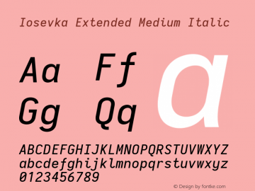 Iosevka Extended Medium Italic 2.3.0; ttfautohint (v1.8.3) Font Sample