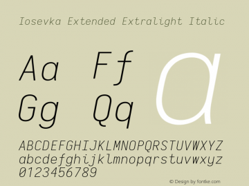 Iosevka Extended Extralight Italic 2.3.0; ttfautohint (v1.8.3) Font Sample