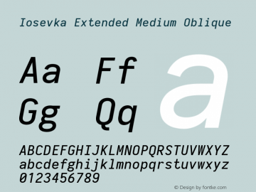 Iosevka Extended Medium Oblique 2.3.0; ttfautohint (v1.8.3) Font Sample