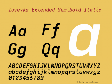 Iosevka Extended Semibold Italic 2.3.0; ttfautohint (v1.8.3) Font Sample