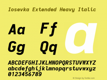 Iosevka Extended Heavy Italic 2.3.0; ttfautohint (v1.8.3) Font Sample