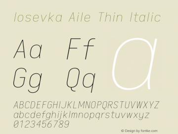 Iosevka Aile Thin Italic 2.3.0; ttfautohint (v1.8.3) Font Sample