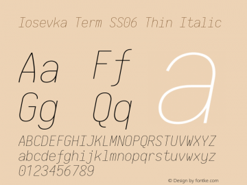 Iosevka Term SS06 Thin Italic 2.3.0; ttfautohint (v1.8.3) Font Sample