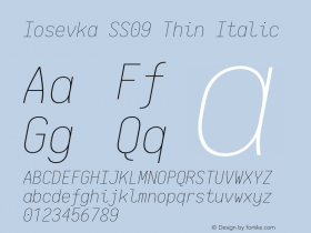 Iosevka SS09 Thin Italic 2.3.0; ttfautohint (v1.8.3) Font Sample