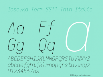 Iosevka Term SS11 Thin Italic 2.3.0; ttfautohint (v1.8.3) Font Sample