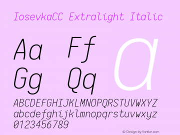 IosevkaCC Extralight Italic 2.3.0; ttfautohint (v1.8.3)图片样张