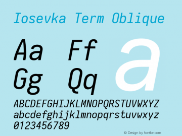 Iosevka Term Oblique 2.3.0; ttfautohint (v1.8.3) Font Sample