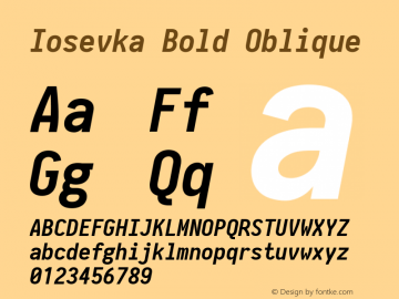 Iosevka Bold Oblique 2.3.0; ttfautohint (v1.8.3) Font Sample