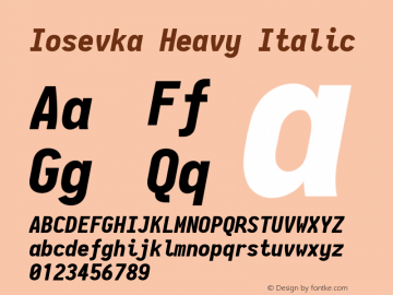 Iosevka Heavy Italic 2.3.0; ttfautohint (v1.8.3) Font Sample