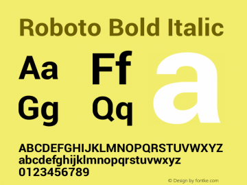 Roboto Bold Italic Version 1.00000; Build 20121015 Font Sample