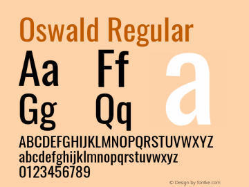 Oswald Regular Version 4.100; ttfautohint (v1.8.1.43-b0c9) Font Sample