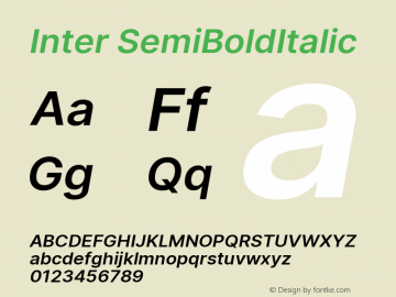 Inter SemiBoldItalic Version 3.009;git-806452ab7 Font Sample