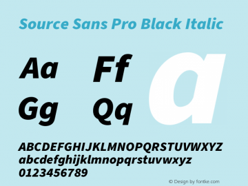 Source Sans Pro Black Italic Version 3.006;hotconv 1.0.111;makeotfexe 2.5.65597 Font Sample
