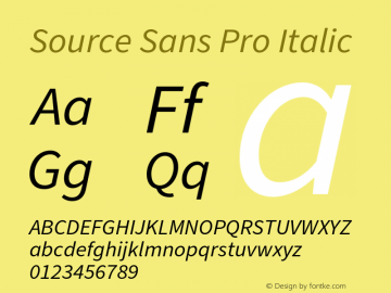 Source Sans Pro Italic Version 3.006;hotconv 1.0.111;makeotfexe 2.5.65597 Font Sample