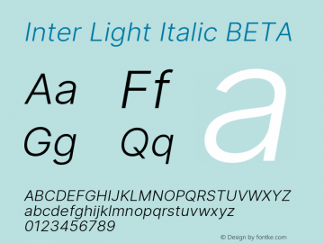 Inter Light Italic BETA Version 3.010;git-aca7606f2 Font Sample