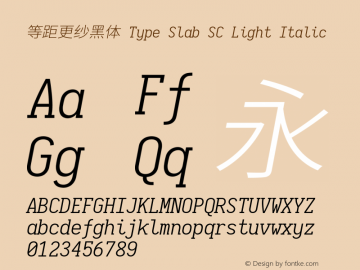 等距更纱黑体 Type Slab SC Light Italic  Font Sample