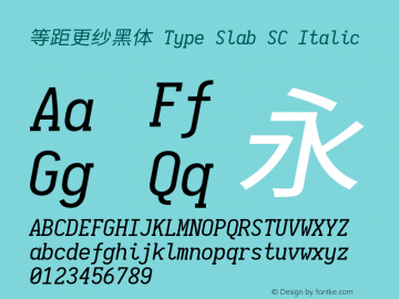 等距更纱黑体 Type Slab SC Italic  Font Sample